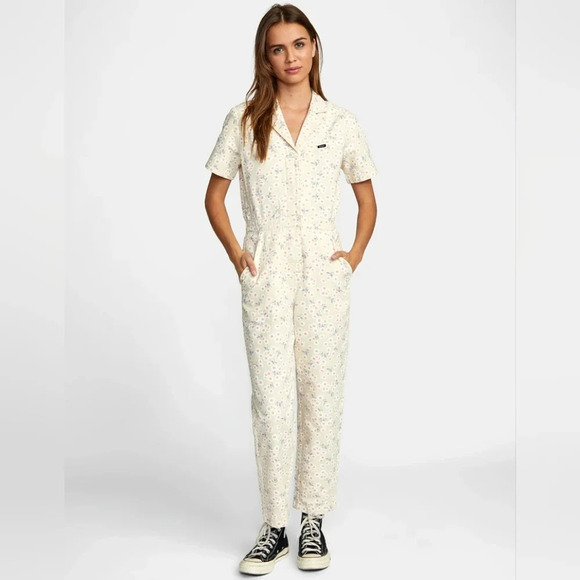 RVCA Nightshift Womens Floral Jumpsuit L NWT Utility Fall Outdoors - Picture 2 of 12